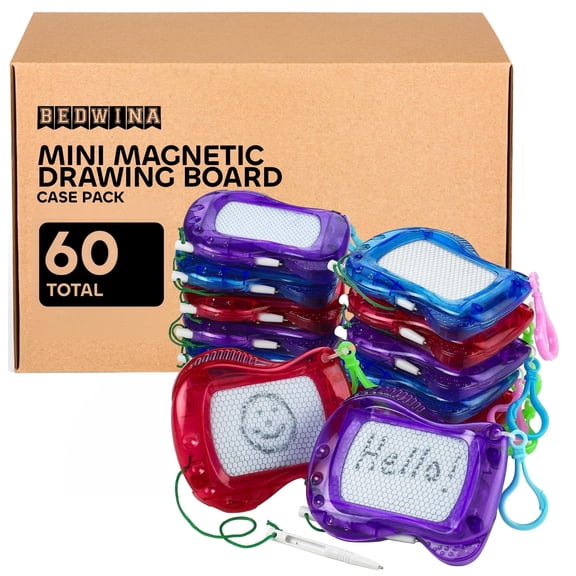 Mini Magnetic Drawing Board for Kids - (Bulk 60 Pcs) Backpack Keychain Clip Drawing Boards, Erasable Doodle Sketch Writing Pad Boys & Girls, Birthday Kids Party Favors & Goodie Bags Stuffers