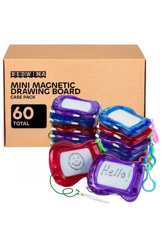 Mini Magnetic Drawing Board for Kids - (Bulk 60 Pcs) Backpack Keychain Clip Drawing Boards, Erasable Doodle Sketch Writing Pad Boys & Girls, Birthday Kids Party Favors & Goodie Bags Stuffers