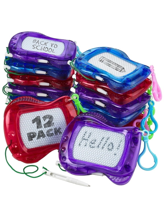 Mini Magnetic Drawing Board for Kids - (Pack of 12) Backpack Keychain Clip Drawing Boards, Erasable Doodle Sketch Writing Pad Boys & Girls, Birthday Kids Party Favors