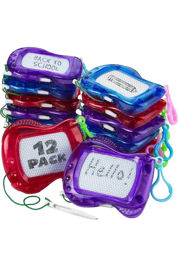 Mini Magnetic Drawing Board For Kids - (pack Of 12) Keychain Clip Drawing Boards, Erasable Doodle Sketch Writing Pad Boys & Girls, Birthday Prizes Party Favors For Kids & Stocking Stuffers For Kids