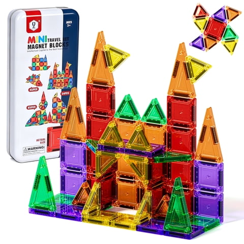 Mini Magnetic Tiles Travel Set, 50 PCS Magnetic Blocks with Storage Box, Montessori Learning Toys for Kids Ages 3-6, Magnetic Construction Toys for 3 4 5 6 Year Old Boys Girls Birthday Gifts