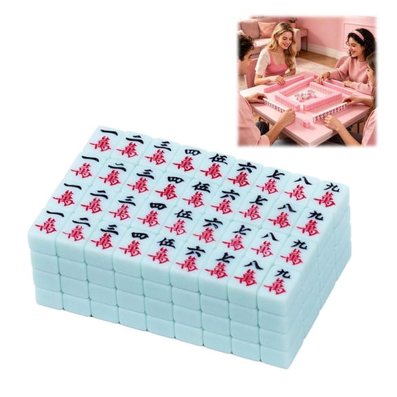 Mini Mahjong Set 144 Tiles Portable Chinese Travel Game, Mah Jong for Beginners Family Party Gift
