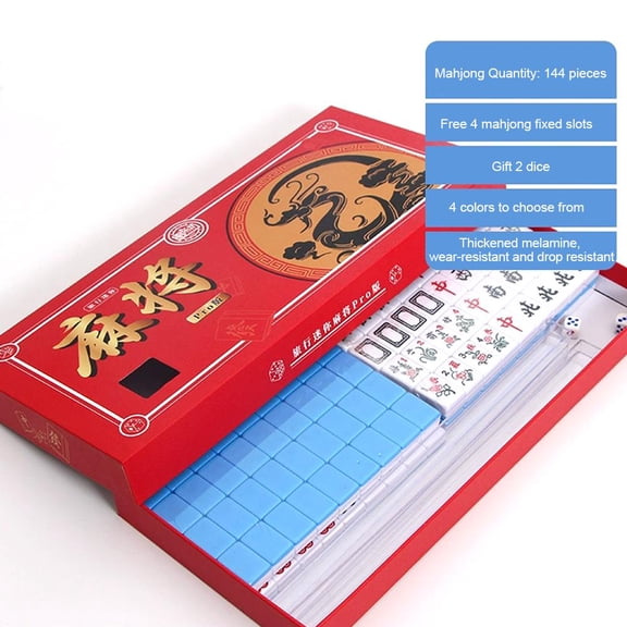 Mini Mahjong Set 144 Tiles Portable Travel Table Game, Complete Family Party Entertainment for Beginners and Enthusiasts