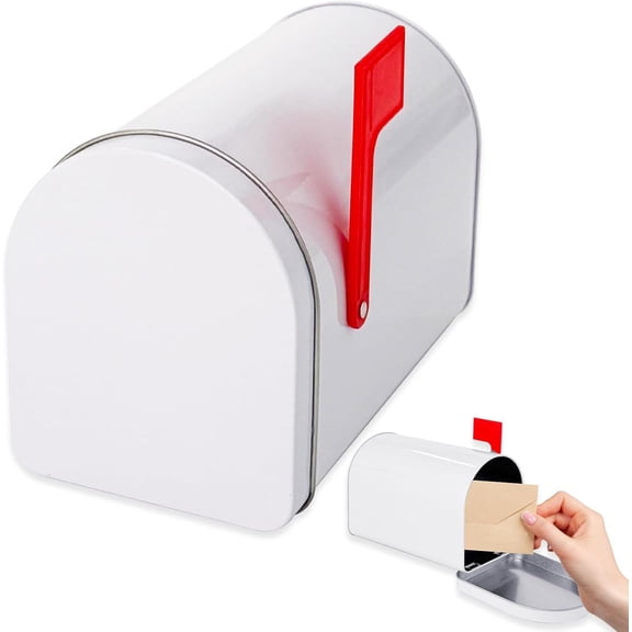 Mini Mailbox,6 x 4 Inch Small White Tin Mailboxe,Present Mail Box Decor,Outdoor Indoor,Role Playing,Mail House