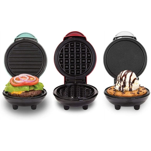 Mini Maker Set - Customized Treat Supports Multi-Function Cooking Easy Cleanup and User-Friendly Design White, Aqua & Red Waffle, Grill Griddle Irons