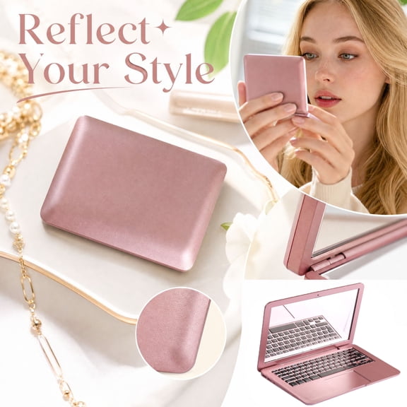 Mini Makeup Mirror with Foldable Laptop-Shape Design, 1-Pack, Rose Gold, for Travel and Desk
