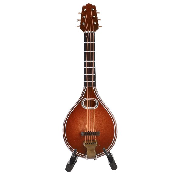 Mini Mandolin Instrument Space Saving Elegant Handmade 8 Strings Basswood Mandolin Model Ornament with Bracket for Home Office Desktop Decoration Gifts