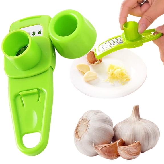 Mini Mandoline Slicer, Handheld Garlic Slicer & Mincer, Ginger Garlic Grater with Container, Kitchen Garlic Prep Tool, Portable Garlic Cutter for Cloves, Easy Grip Handheld Kitchen Tool,Green