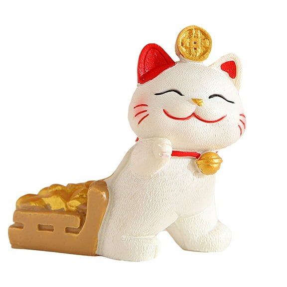 Mini Maneki Neko Japanese Lucky Cat Figurines Statues - Maneki Neko Lucky Cat Statue Figurines with Gold, Caishen Cat Home Decoration Ornament Feng Shui Figurine