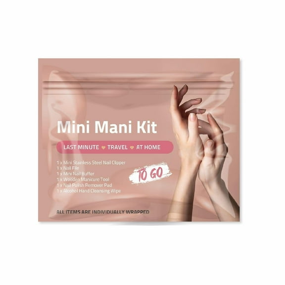 Mini Mani Kit  Disposable Manicure Set with Nail Clipper, File, Buffer, Cuticle Stick, Remover Pad & Alcohol Wipe  Single-Use Nail Care Kit for Travel, Events, or Bulk Hygiene (Regular, 10, Count)