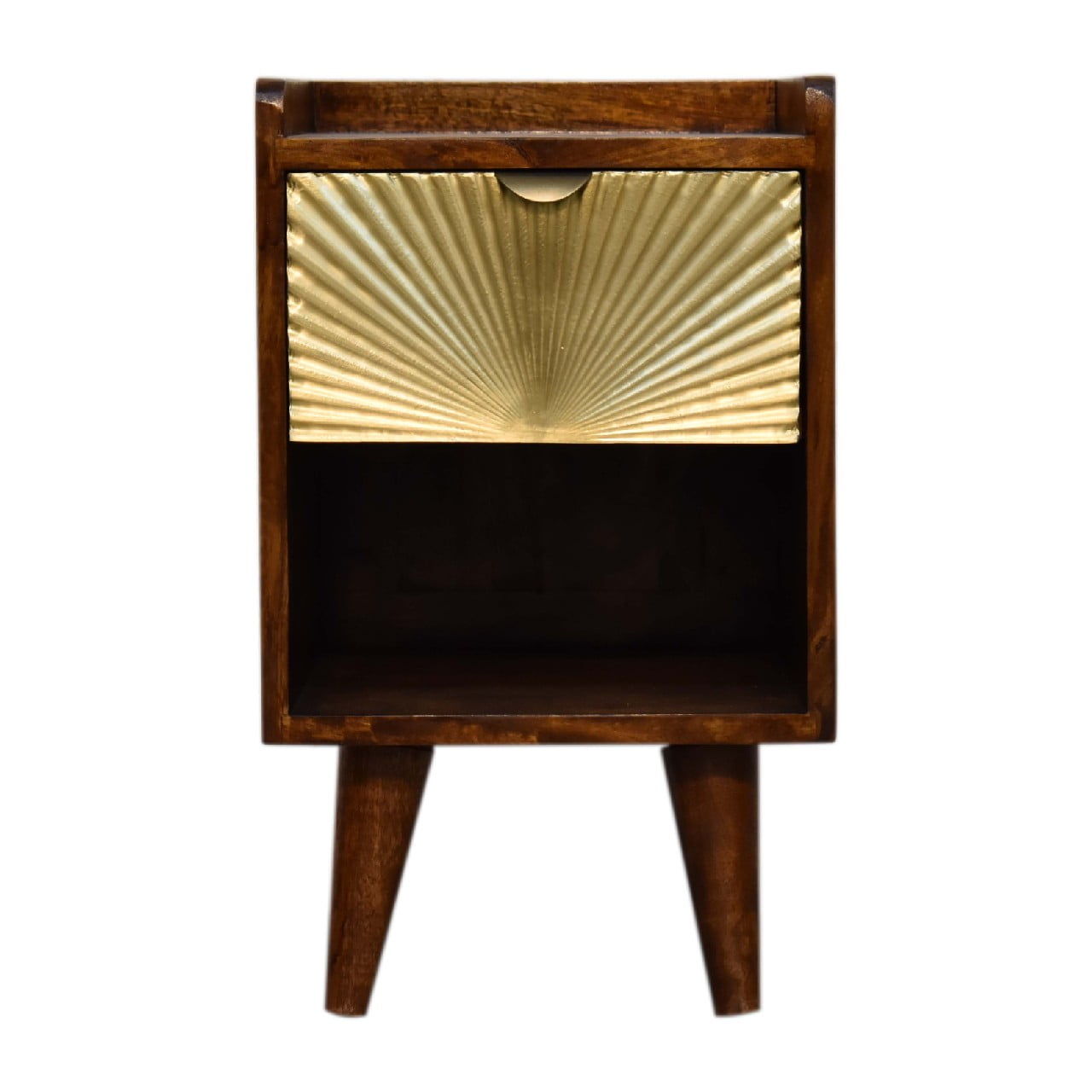 Mini Manila Gold and Brown Wood 1-Drawer Bedside Table