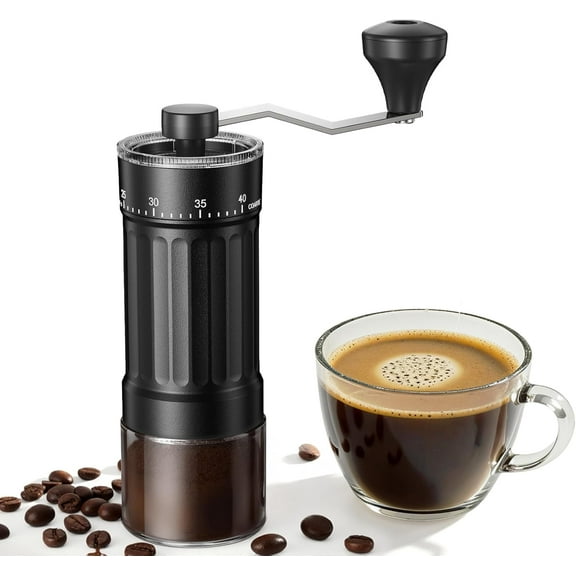 Mini Manual Coffee Grinder with 40 Adjustable Settings, Portable Hand Bean Mill 30g Capacity, Conical Burr Crank for Travel, Camping, Office, Espresso, Pour Over, etc