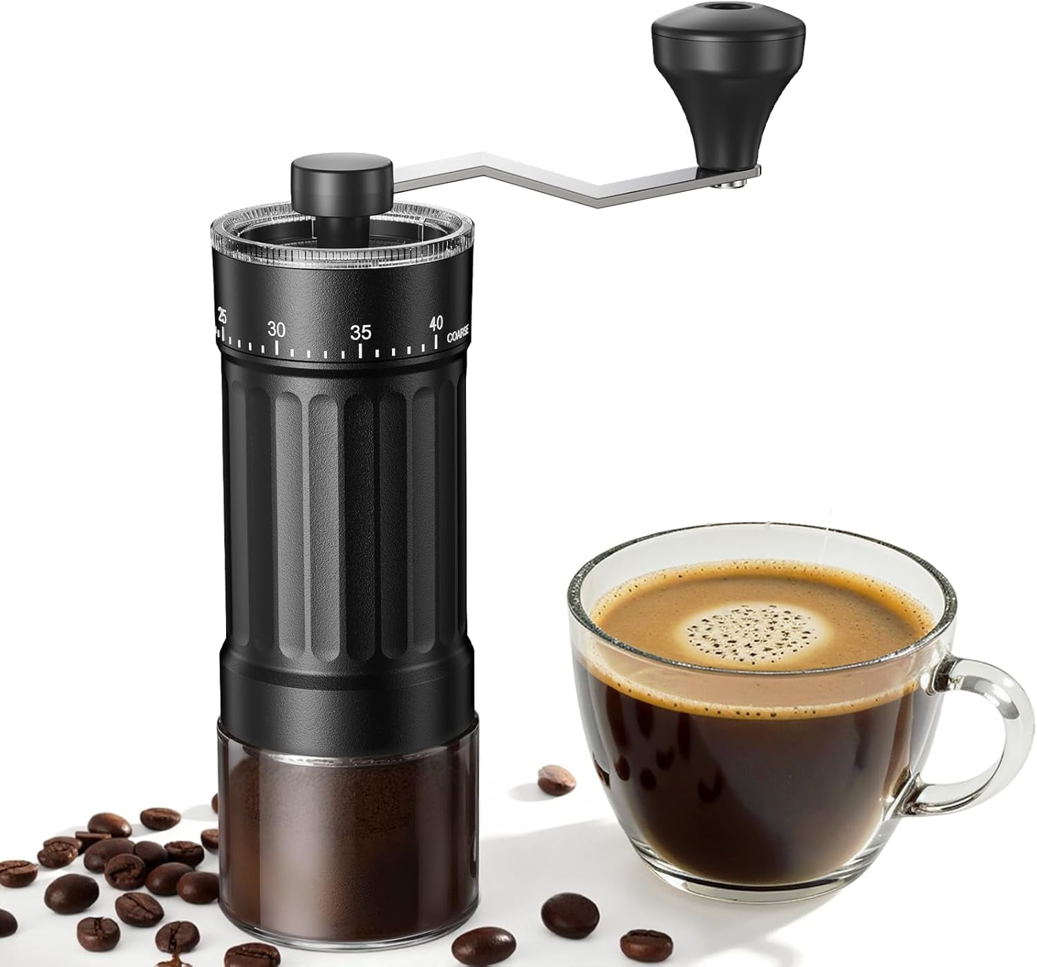Portable Hand Coffee Grinder with 40 Adjustable Settings, 30g Capacity Conical Burr Design, Quiet Compact Manual Bean Mill for Travel Camping & Home Brewing