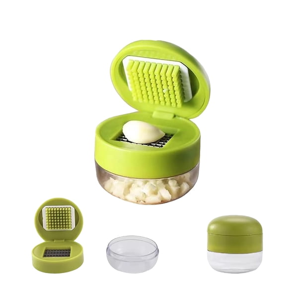 Mini Manual Garlic Twister and Crusher, Handheld Mini Garlic Chopper and Press with Container, Garlic Chopper Dicer Slicer with Stainless Steel Blades