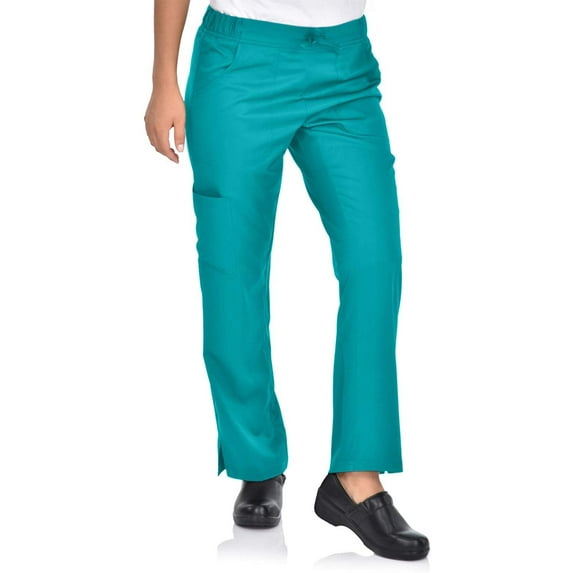 Mini Marilyn Scrubs Straight Leg 4-Way Stretch Flare Leg Elastic Waistband Four Pocket Pants with Cargo Pockets