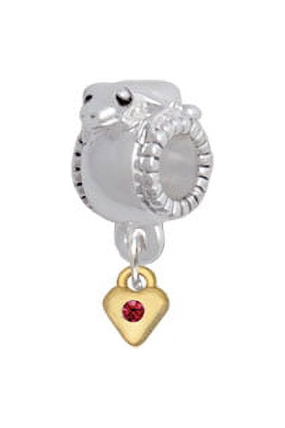 Mini Maroon Birthday Crystal Gold Tone Heart - Frog Charm Bead