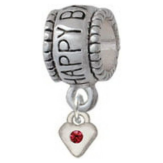 Mini Maroon Birthday Crystal Heart - Happy Birthday Charm Bead