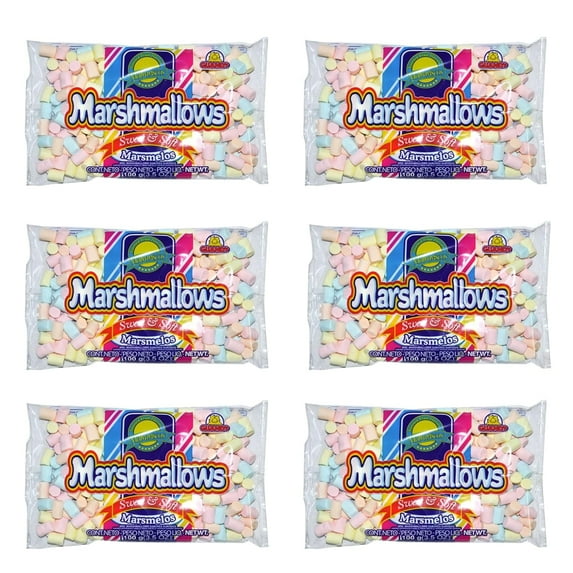 Mini Marshmallows, Fruity Flavour , 6 x 3.5 oz, Conveniant Pack Size, Pink Sky-blue Yellow Orange