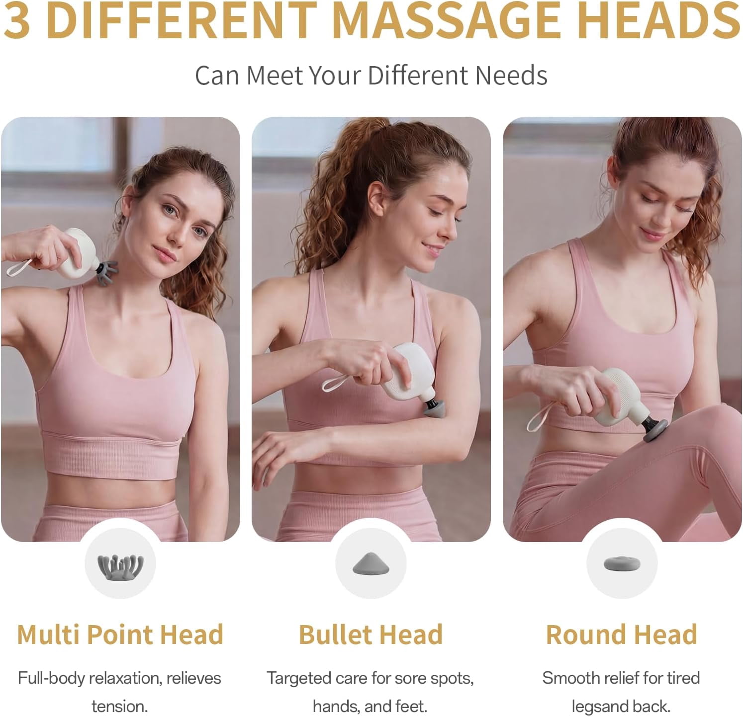 Mini Massage Gun Deep Tissue with 3 Heads, 80% Smaller Percussion Handheld Muscle Massager for Full Body Relief