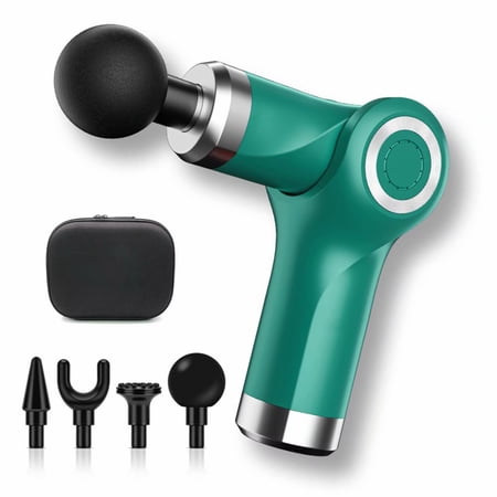Mini Massage Gun Folding Massage Gun Athlete Muscle Relaxer Handheld Muscle Massager with 4 Heads for Relieving Muscle Pain, Soreness, and Stiffness (Green-Mini & Folding)