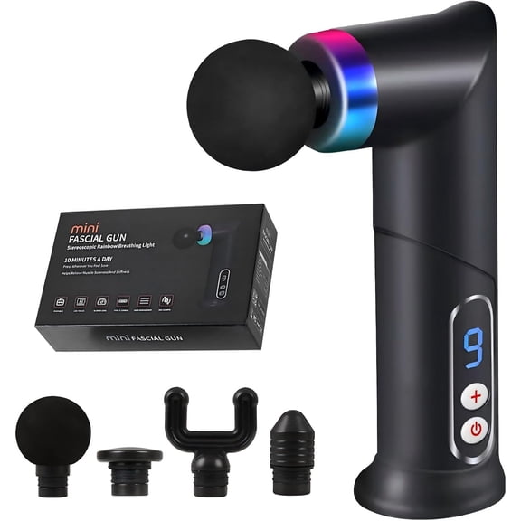 Mini Massage Gun,Massage Gun Deep Tissue,Pain Relief with 9 Speeds Intensity adjustment,8mm Massage Depth,4 Massages Heads,LED Digital Display Screen,Gifts for Fitness Enthusiasts(Matte Black)