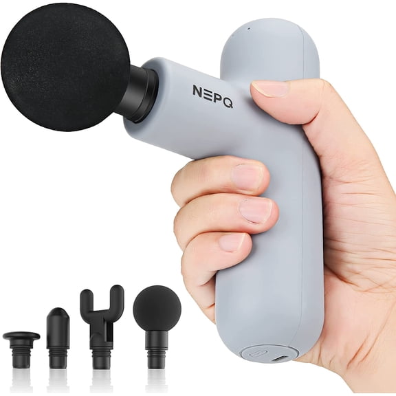 Mini Massage Gun Portable Deep Tissue Percussion Muscle Massager for Pain Relief with 4 Heads 4 Speeds High-Intensity Vibration Rechargeable Gray