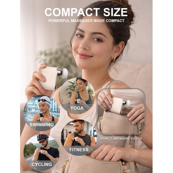 Mini Massage Gun - Small Handheld Muscle Massager with Percussion Deep Tissue, 5 Adjustable Vibration Frequency & 3 Interchangeable Heads - Portable Pocket Massage Gun for Gym, Travel, Office