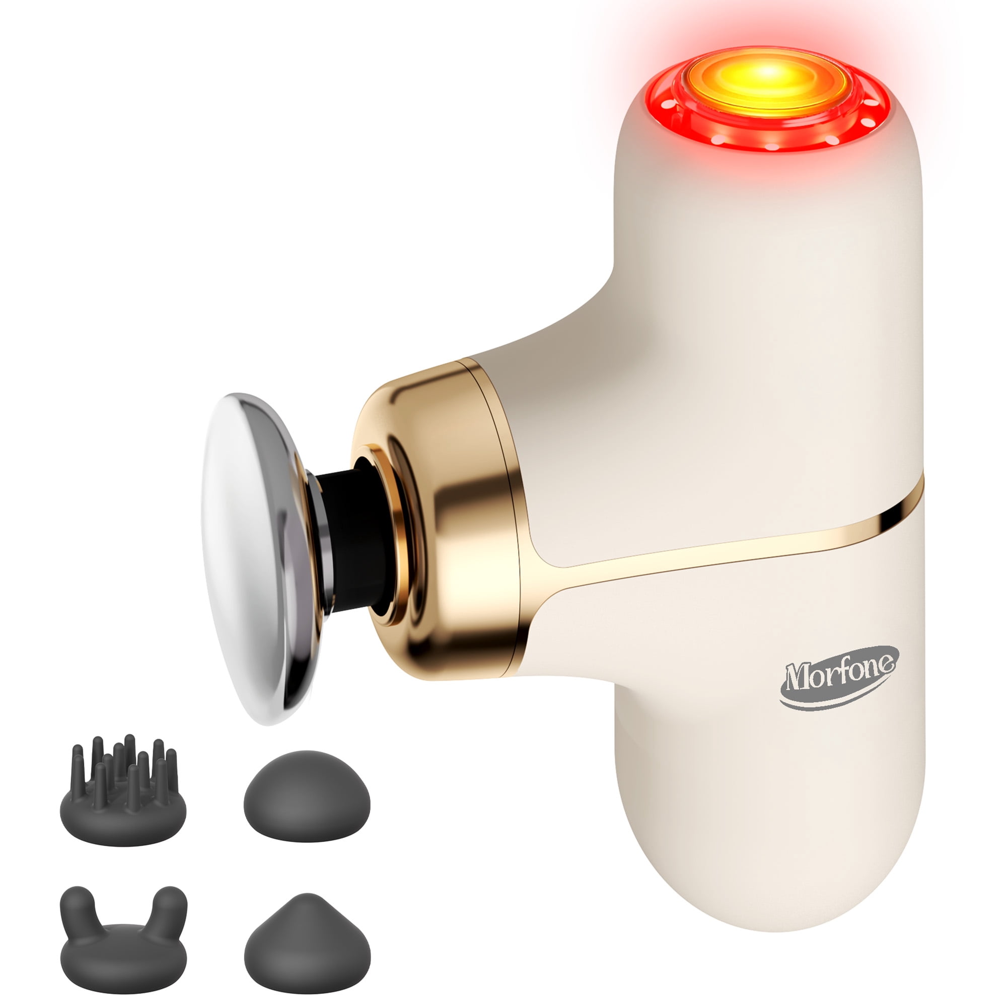 Morfone Mini Massage Gun with Red Light & Heat, Portable Deep Tissue Massager with 4 Heads for Home Office Travel