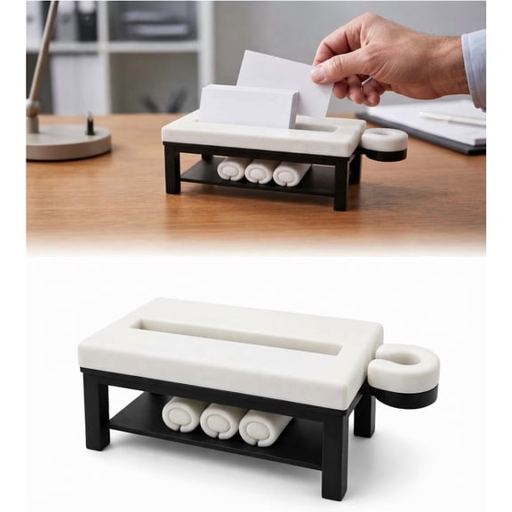 Mini Massage Table Business Card Holder,Rolled Towels Shaped Desk Display, Rolled Towels for Spa Desk , Creative Simulation Massage Bed Desk Decor, Business Card Display Rack