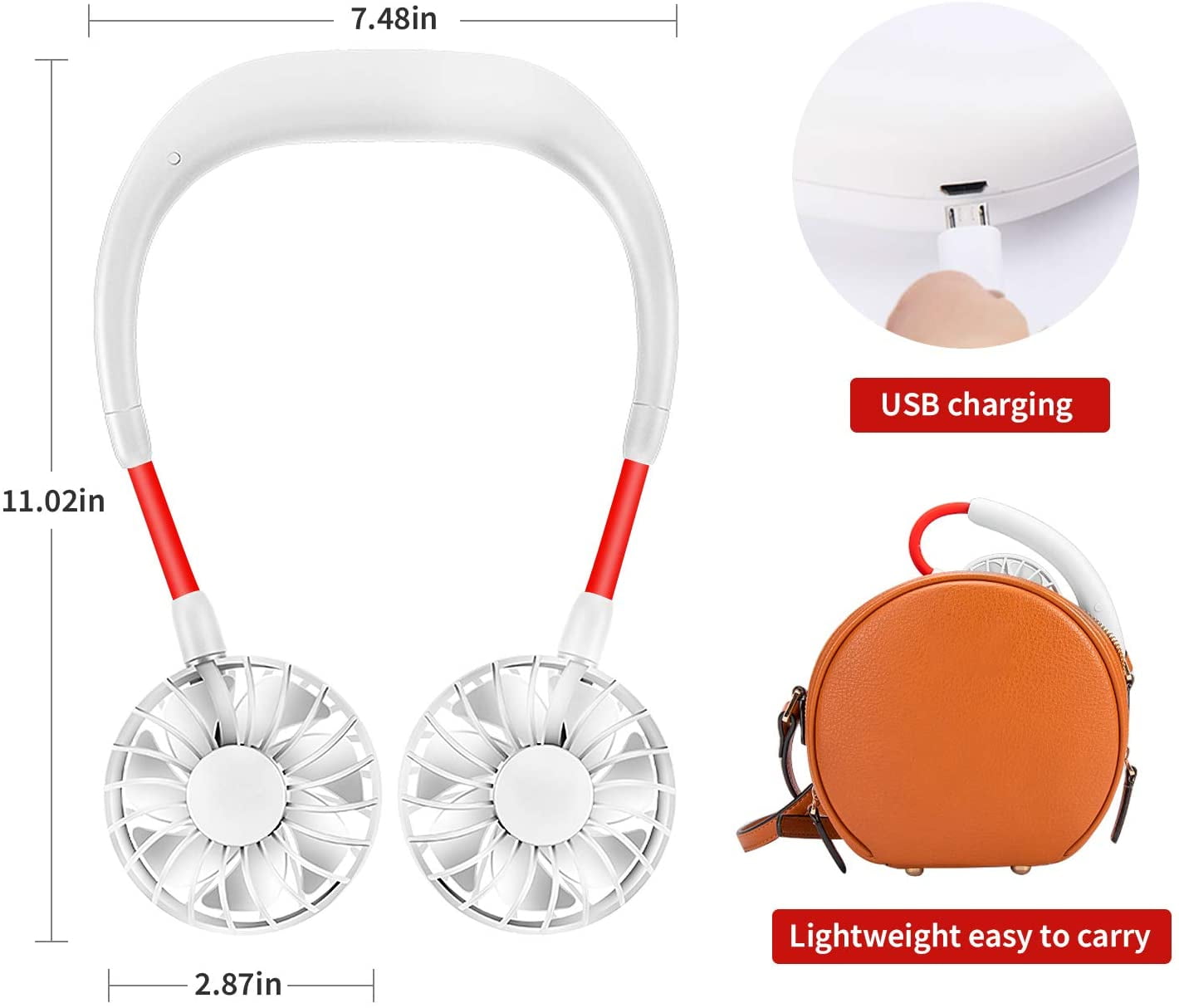 Mini Max Portable Rechargeable Necklace Fan Hands Free Neck Fan