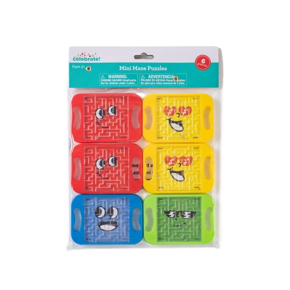 Way To Celebrate Mini Maze Puzzle Party Favors for Kids, 6 Count Handheld Travel Maze Games