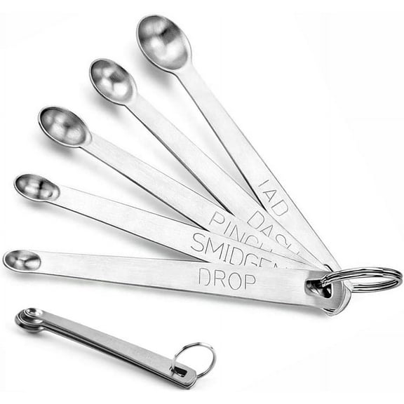 Mini Measuring Spoons Mini Stainless Steel Spoon Metal Mini Measuring Cups Set Fits in Spice Jar (5Pcs/Set)