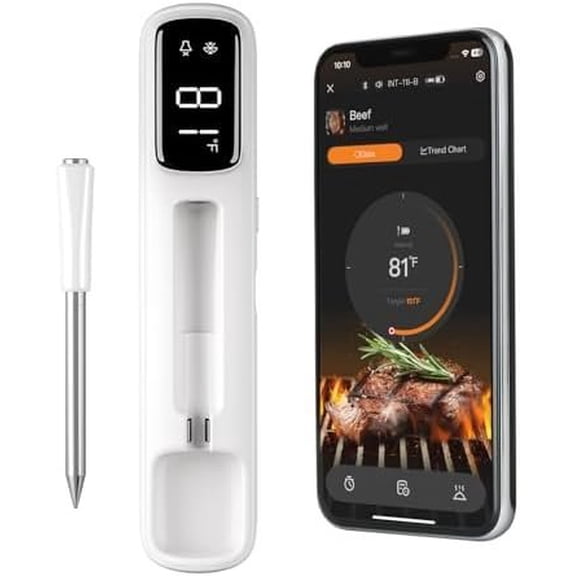 Mini  Meat Thermometer,  5.4,1000ft/305m Ultra Long Connection, 60 Min Offline Data Storage, IP67 , White LED Display, Ideal for BBQ, Grill, and