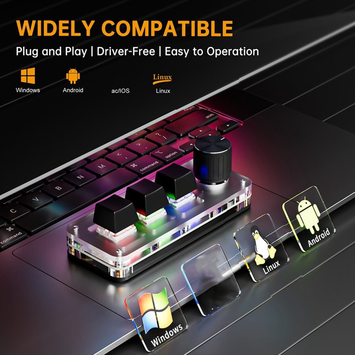 Mini Mechanical Keyboard 3 Key 1 Knob Macro Custom Keyboard Gaming Programming Bluetooth Keyboard Keypads Black