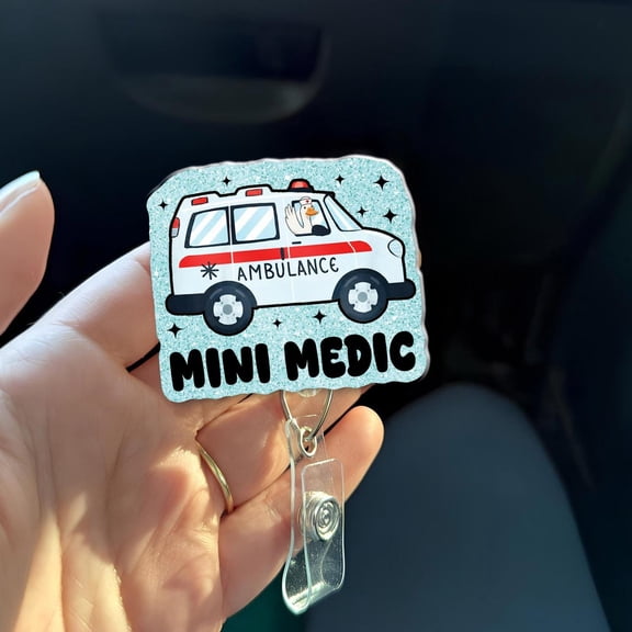 Mini Medic Badge Reel | Cute Ambulance Paramedic Gift | EMS Emt Nurse ID Holder | Funny Healthcare Badge | ER Staff Appreciation Gift