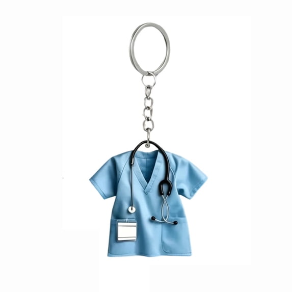 Mini Medical Scrub Uniform Keychain, Nurse Doctor Scrubs Outfit Charm Key Ring, Healthcare Worker Appreciation Gift Accessory,2PC.