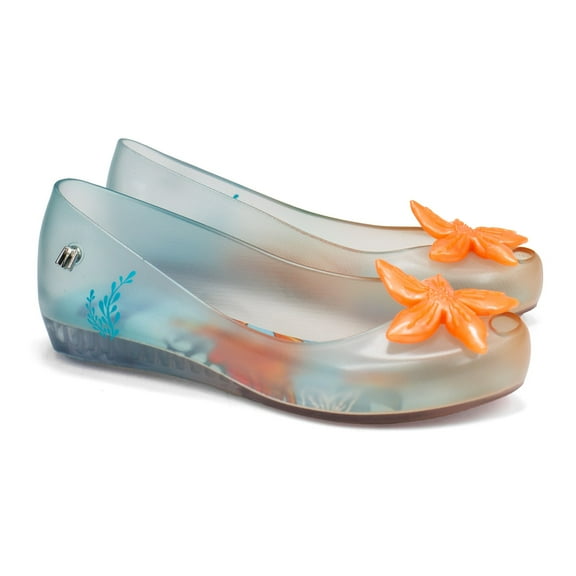 Mini Melissa Ultra + Little Mermaid II Ballerina Flat, 2, Orange