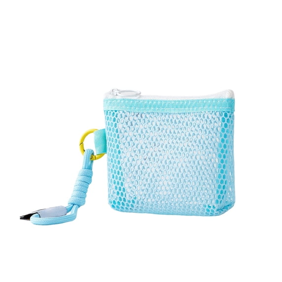 Mini Mesh Pouch,Lightweight Transparent Mesh Storage Organizer with Hanging Loop for Bathroom Office Travel,Blue