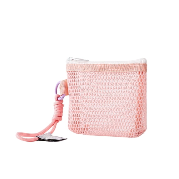 Mini Mesh Pouch,Lightweight Transparent Mesh Storage Organizer with Hanging Loop for Bathroom Office Travel,Light-Pink