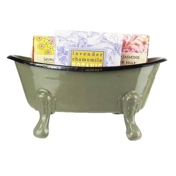 Mini Metal Bathtub Soap Set with 3 Shea Butter Moisturizing Soaps (Multi Grey)