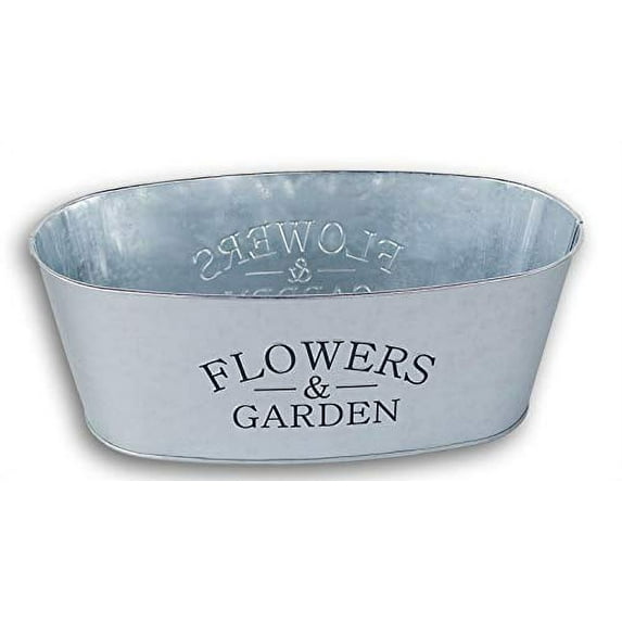 Mini Metal Farmhouse Oval Shaped Garden Planter Pail - ''Flowers & Garden'' - 10.5 x 4 Inches