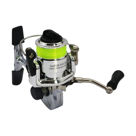Mini Metal Fishing Reel, Pre-Spooled Yellow Line, 1 Ball Bearing, Left/Right Hand