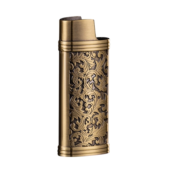 Mini Metal Lighter Cover Bar Travel Portable Decorative Case Retro Creative Lighter Cover with Chain Bronze