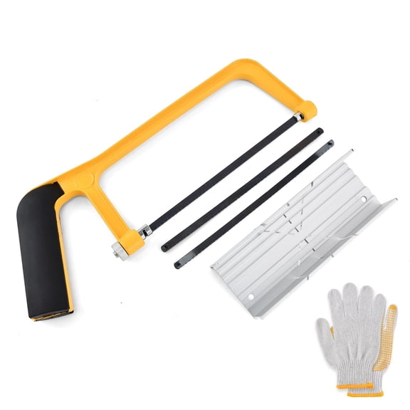 Mini Metal Mitre Box and Saw Set, 6 Inch Extra Fine Cut Hand Saw with 2 Hacksaw Replacement Blades & Gloves for Crafts, Hobby Projects, Cutting Wood, Soft Metal (Red)