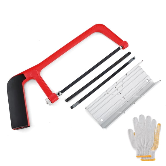 Mini Metal Mitre Box and Saw Set, 6 Inch Extra Fine Cut Hand Saw with 2 Hacksaw Replacement Blades & Gloves for Crafts, Hobby Projects, Cutting Wood, Soft Metal(Yellow)
