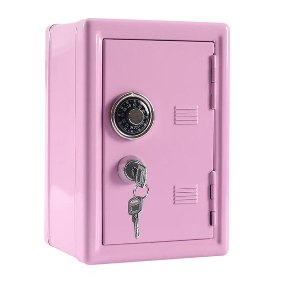 Mini Metal Money Safe with Key and Digit Lock, Personal Cash Savings Box with Password Protection, Compact Security Locker for Home and Office Use