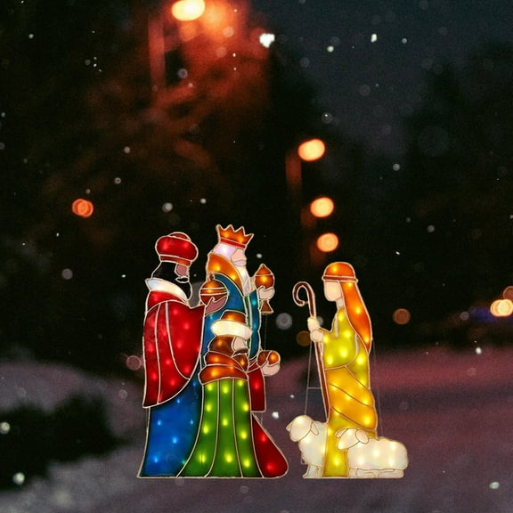 Mini Metal Nativity Scene LED Lighted Christmas Yard Decoration - 27x20cm Indoor/Outdoor Holiday Display with Plug-In Lights