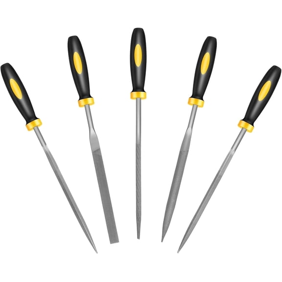 Mini Metal Needle File Set, 5pcs, Small Hand Files Set for Detail and Precise Work, Hardened Alloy Strength Steel File Tools Includes Round, Bi Half-Round, Flat, Square, Triangular File