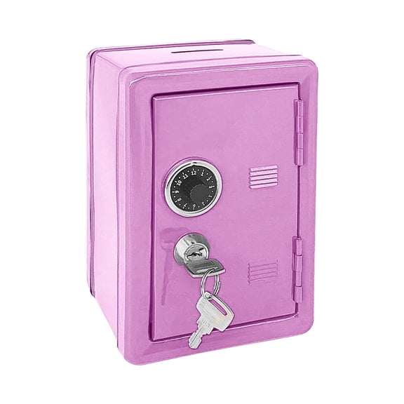 Mini Metal Safe Piggy Bank for Kids, Dual Lock Combination Dial & Key Lock Coin Savings Box with Removable Coin Drawer, Top Coin Slot Anti-Slip Small Money Storage Safe for Boys Girls Gift, Purple