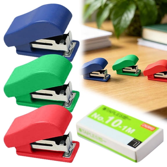 Mini Metal Stapler, Portable Handheld Stapling Machine, 1.54x0.63x0.98 Inch Lightweight Stapler, 50 Sheet Capacity Stapler with Staples, Non-Slip Stapler for Desk Document Binding,Red